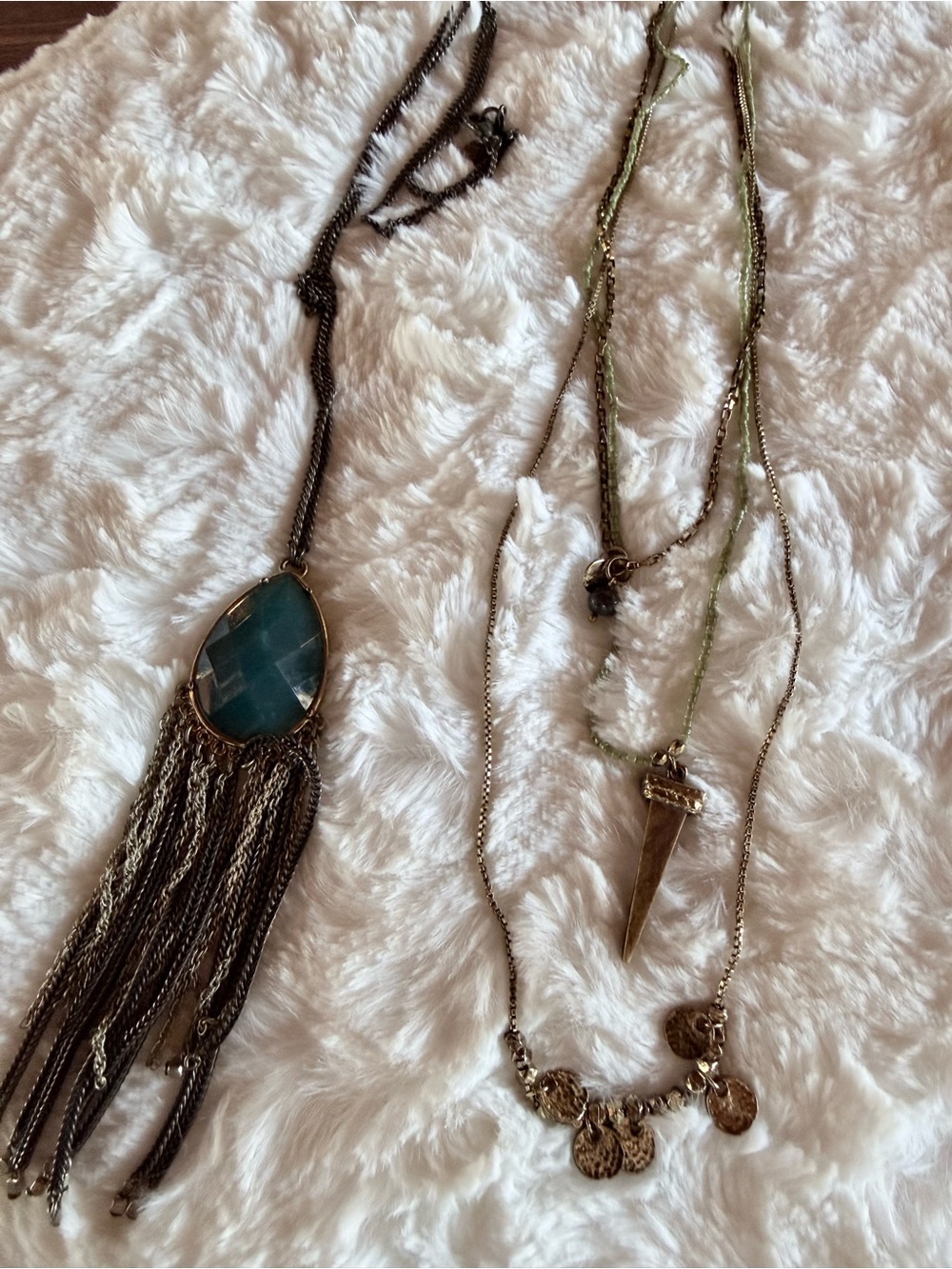 Boho Teal Stone Fringe Pendant Necklace - Bundle